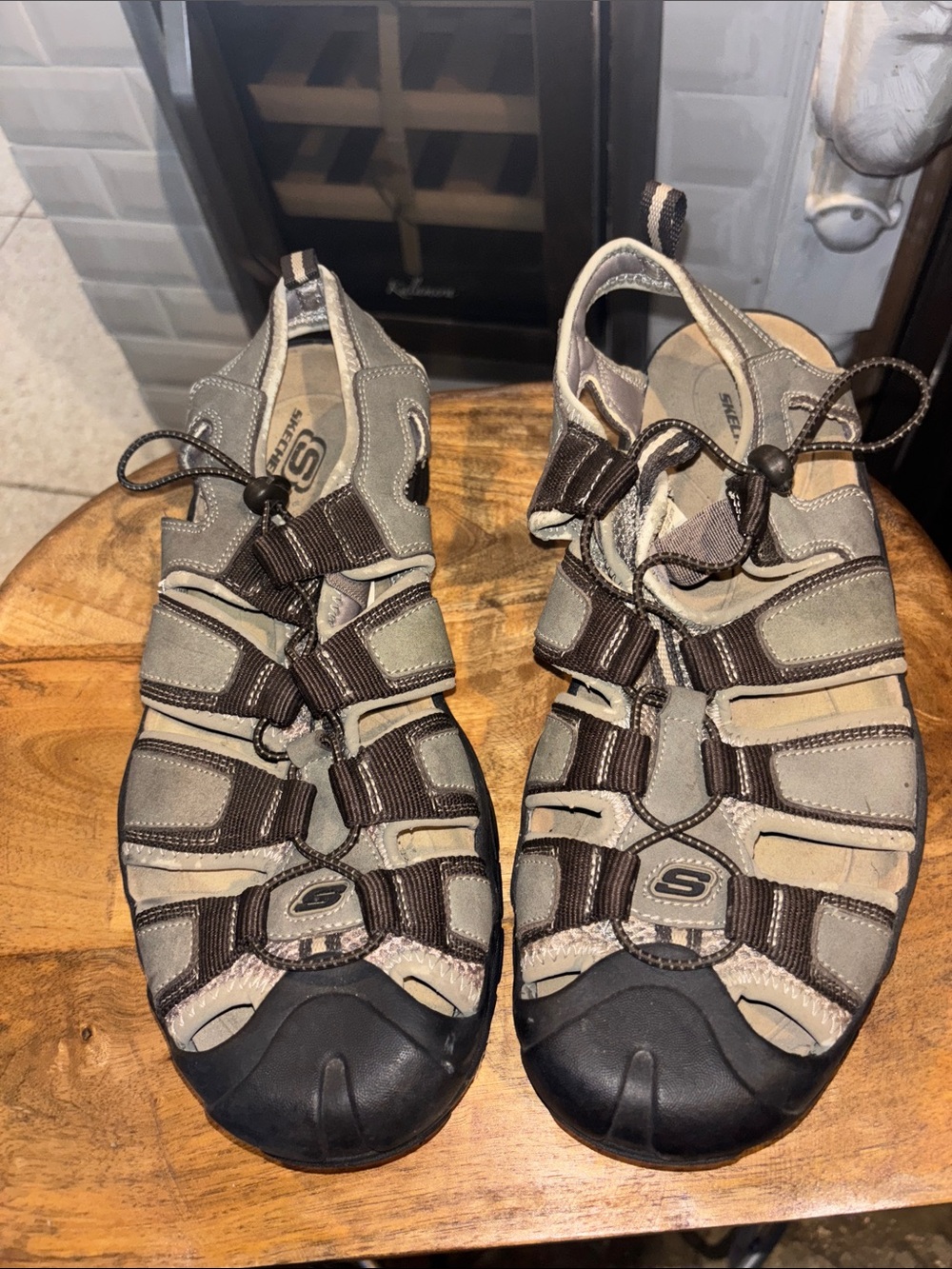 Skechers Men’s Tan and Brown Slip-On Outdoor Sandals